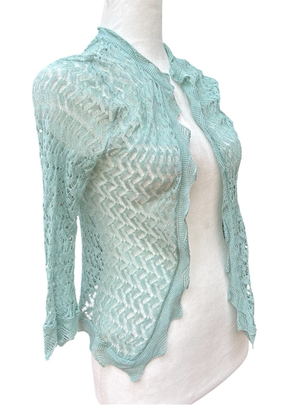 Vintage Max Azria Collection Cardigan Lace Crochet Open Front Green - Picture 2 of 13